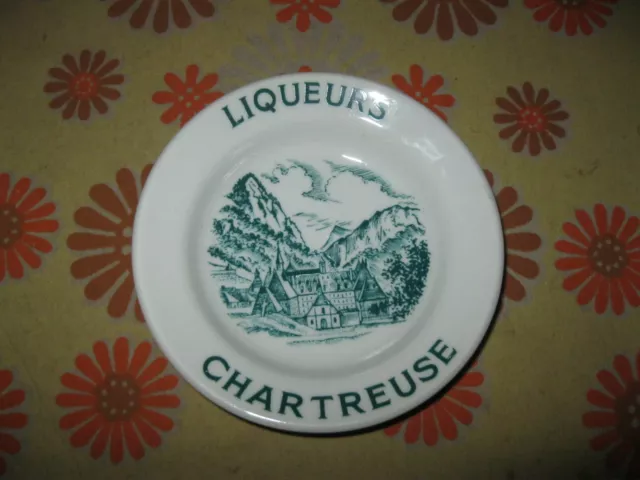 Ancien CENDRIER PUBLICITAIRE LIQUEURS CHARTREUSE CHAUVIGNY Verte Jaune Ashtray