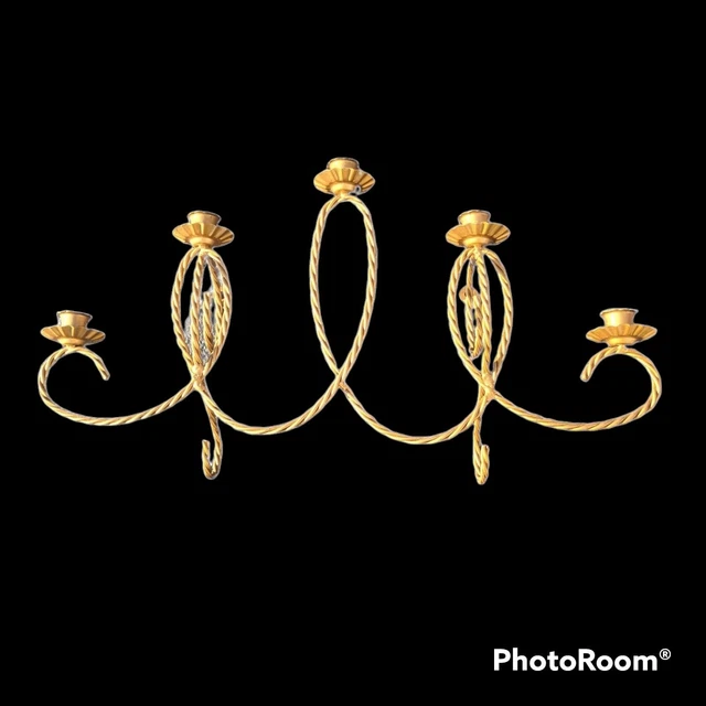 Vintage gold brass tone metal candle holder wall decor twisted taper candelabra