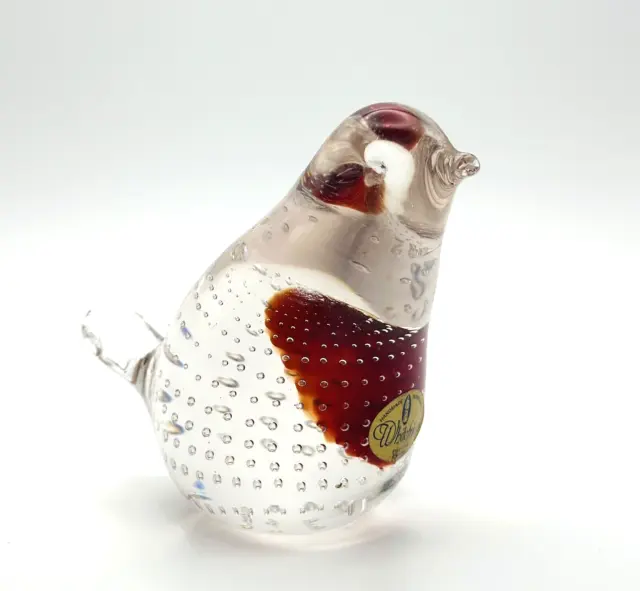 Very Rare Whitefriars Glass Full Lead Crystal Red Breast Bubble Robin 1980