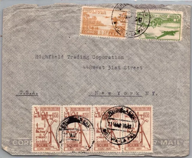 Bolivia Postal History Airmail Cover Mult Franking Addr Usa Canc Yrs'1940-50