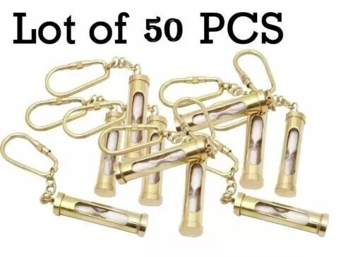 Lot of 50 Pcs Timer Pendant Key chain Nautical Sand Brass Hourglass Keyring gift