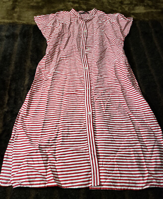 Zara Basic Womens Small Red White Striped Short Sleeve Maxi Shirt Dress