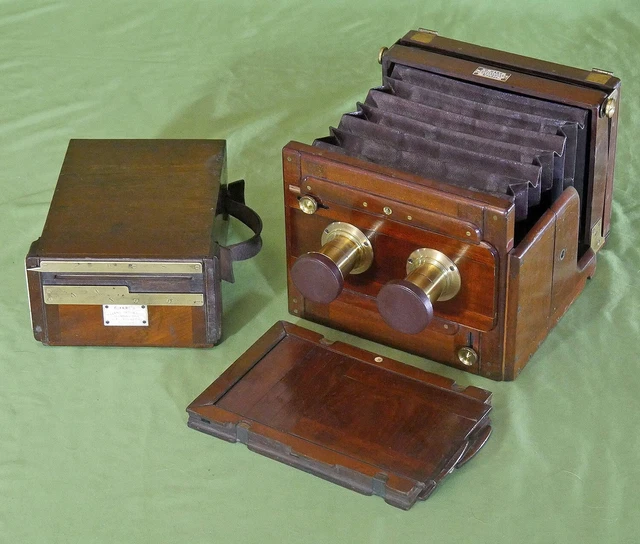 G. Hare Estéreo Media Placa Tablero Cámara Cambiador Caja Latón Caoba c1875