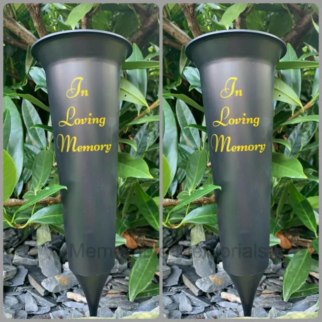 2 X Black In Loving Memory - Memorial Plastic Flower Vase Grave Crem Spike Vase