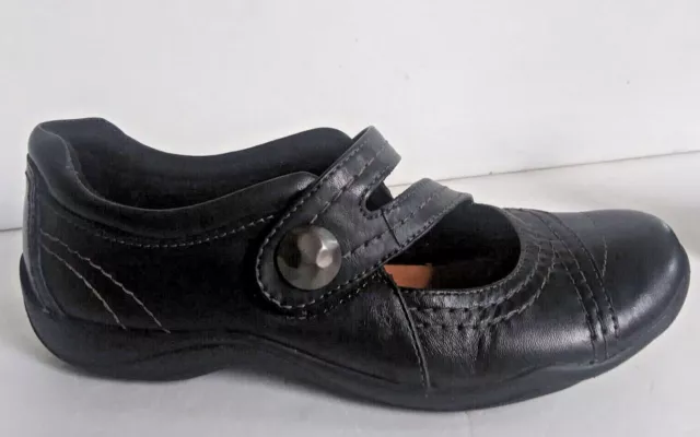 Clarks Donna Mary Jane Balletto Piatte Scarpe Nero Pelle Comfort Mocassini Sz 8