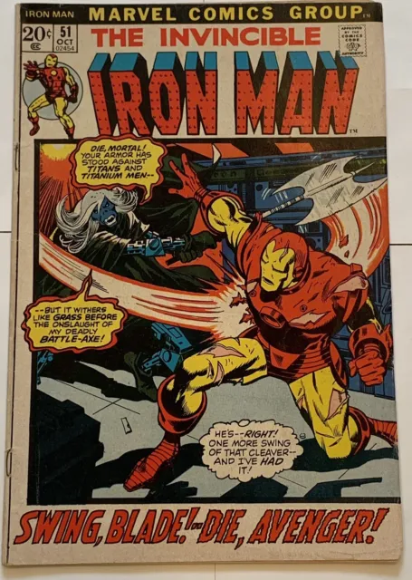 THE INVINCIBLE IRON MAN Comic Vol. 1, No. 51 (Marvel October 1972). Good Conditi