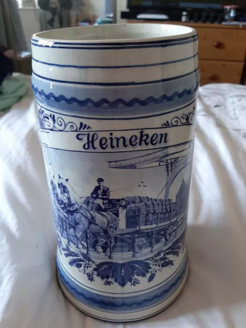 Giant Heineken Delft Blue Ceramic Mug/Stein - Approx 10" High - Made in Holland