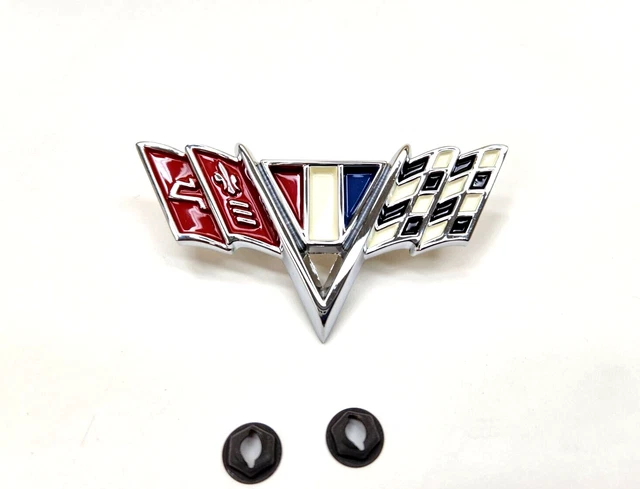 Front Fender Flag Emblems Pair 1964 1965 1966 1967 Impala Chevelle Nova Camaro 3