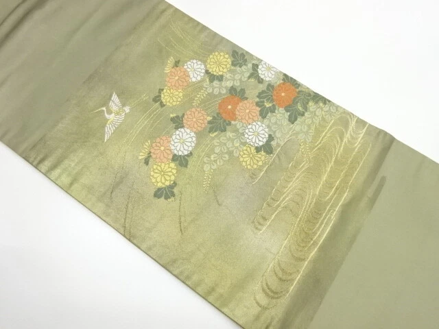 41251# Japanese Kimono / Vintage Nagoya Obi / Woven Cranes & Kiku