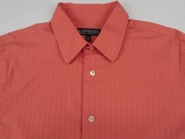 Express Mens Stretch Modern Fit LS Button Down Peach Striped Shirt M 15-15.5