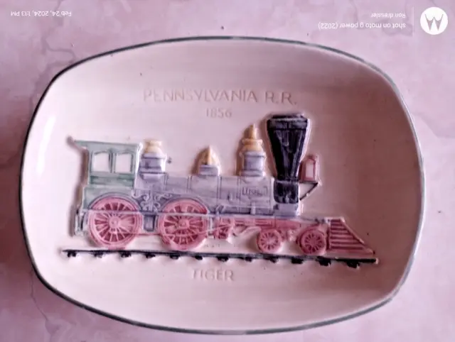 Vintage Pennsylvania Railroad 1856 Tiger Locomotive Plaque by Pennsbury Pottery