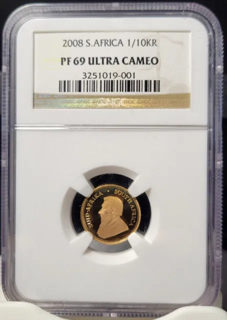 🔥2008 South Africa 1/10 oz Proof Gold Krugerrand NGC PF69 ULTRA CAMEO
