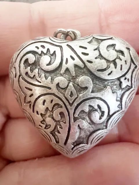 Heart Charm Pendant-Silver over Brass - Large Overlayed Puffy Approx. 1.25"