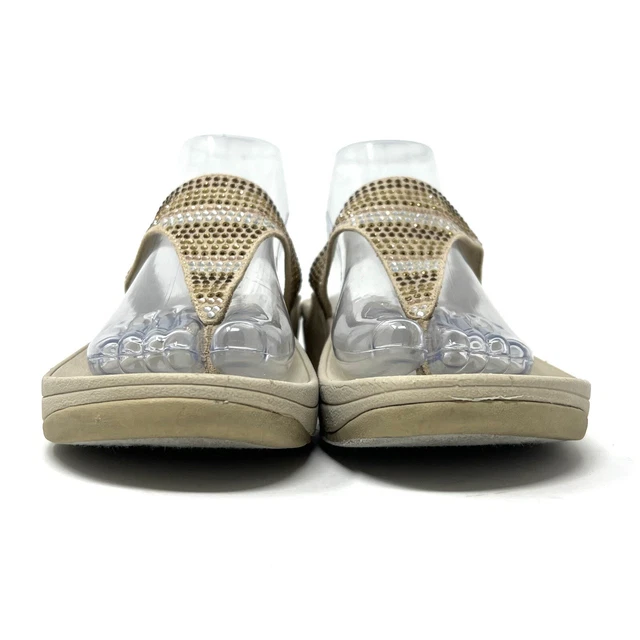 FitFlop Strobe Beige Gold Crystal Embellished Thong Flip Flop Sandals Size 8 3