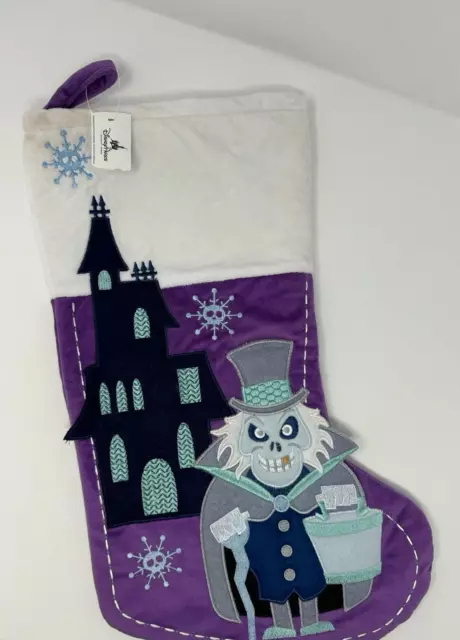 Disney Parks Haunted Mansion Hatbox Ghost Purple Christmas Stocking Retired