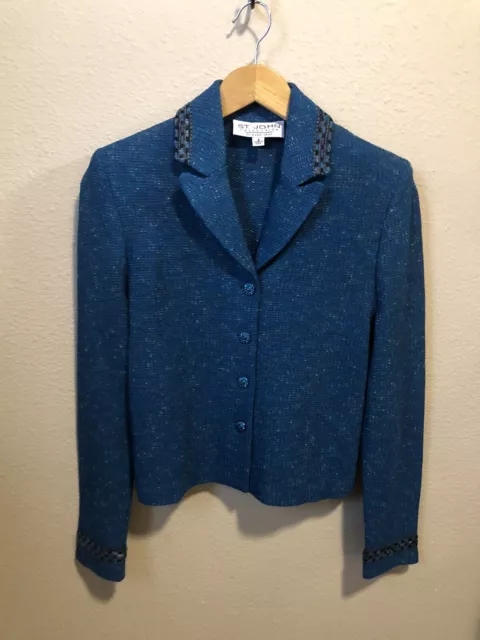 ST. JOHN Collection Knit Tweed Blazer Jacket Blue Teal  Women’s Size 4