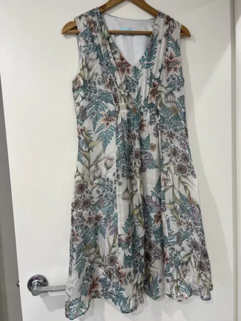 Blue Illusion Floral Womens  Silk Dress Size XS