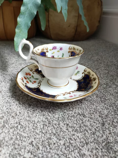 Zachariah Boyle Hand Painted Floral Cobalt & Gold Tea Cup & Saucer C.1840s