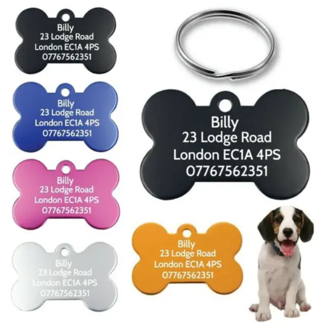 Personalised Engraved Dog Tag ID Double Sided Dog Cat Pets Name Identity UK