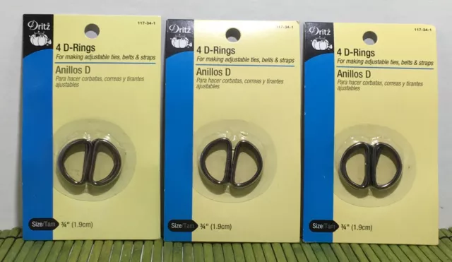 Lote de 3 paquetes Dritz 4 anillos en D #117-34-1 talla 3/4" gris metálico