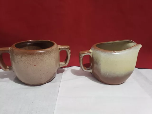 Vtg Frankoma 5A Set of 2 Sugar Bowl without lid and Creamer Brown Stoneware