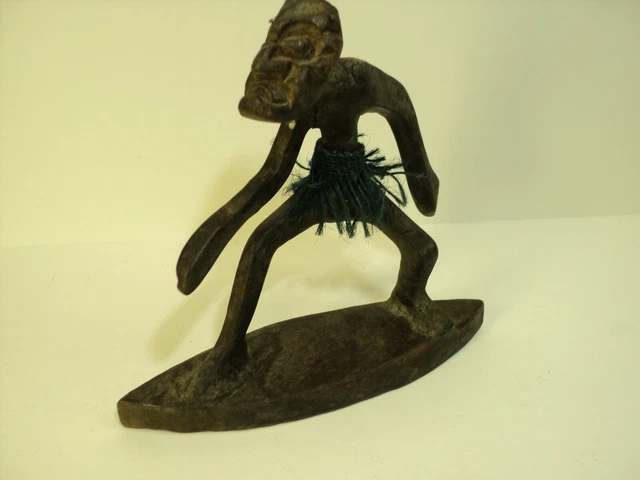 Vintage Wooden, Hand Carved Surfing Man Figure. Tiki Bar Style. 7.25 inches tall
