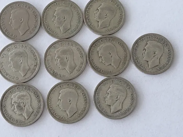 George V1, 10 Silver Sixpence Coins 1937 to 1945 ,              refx80