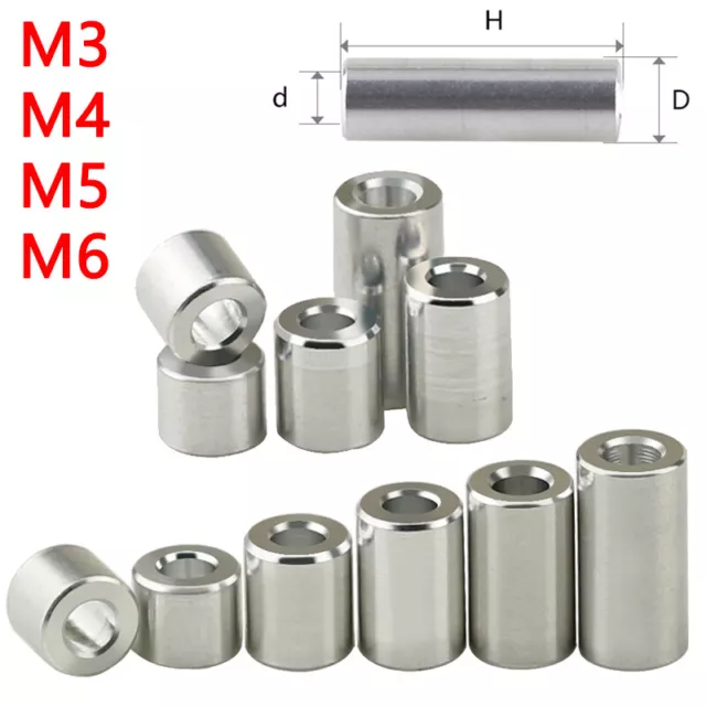 M4 M5 M6 Aluminium Distanzhülsen Rund Aluhülsen Abstandshülsen ohne Innengewinde