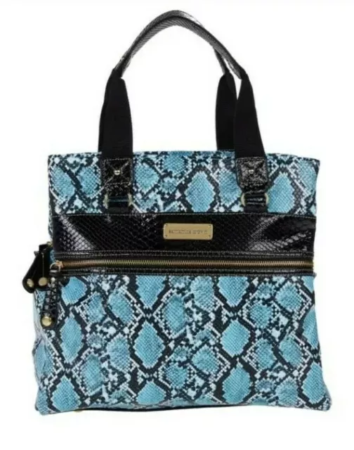 Samantha Brown Python Embossed Metro Tote Bag-Turquoise/Black-NWT