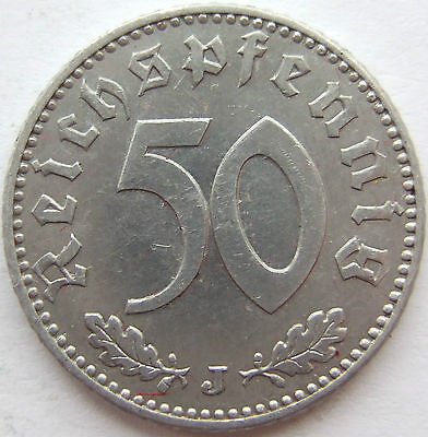 Pièce de Monnaie Reich Allemand 3. Reich 50 Reich Pfennig 1941 J En