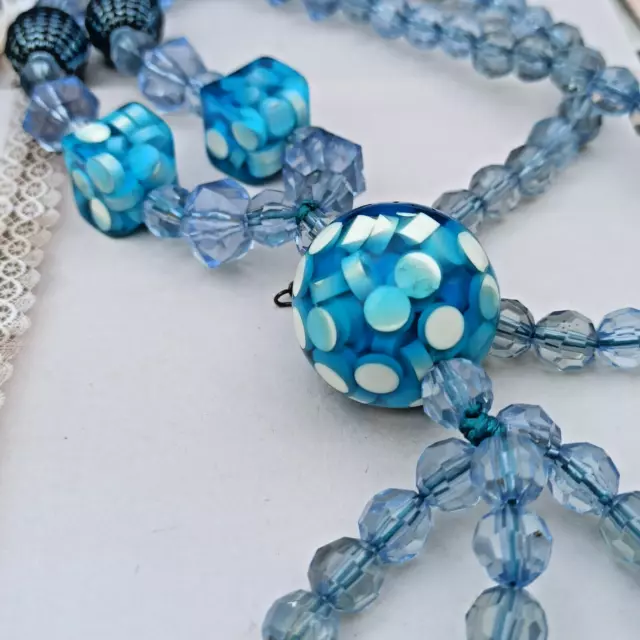 Vintage Necklace Chunky Blue Bead Statement 1980s Plastic VTG Candy Polka Dots