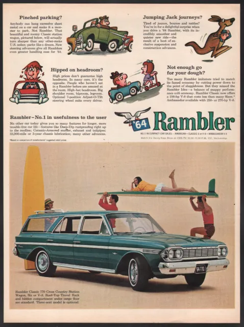 1964 Rambler print ad blue Classic 770 Cross Country Station Wagon