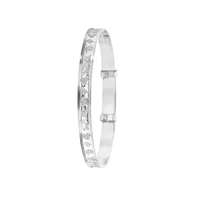 Babies Round Diamond Cut Expandable Bangle  Sterling Silver