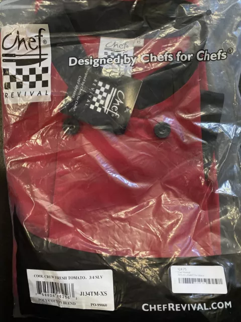 Red fresh tomato Chef Revival 3/4 sleeve Jacket With Buttons XS