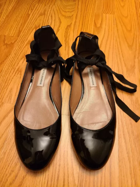 Tabitha Simmons Black Daria Patent Leather Ankle-wrap Ballet Flats (Size 38)