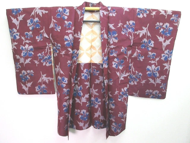8219B4 Silk Vintage Japanese Kimono Haori Jacket Sumire Meisen 2