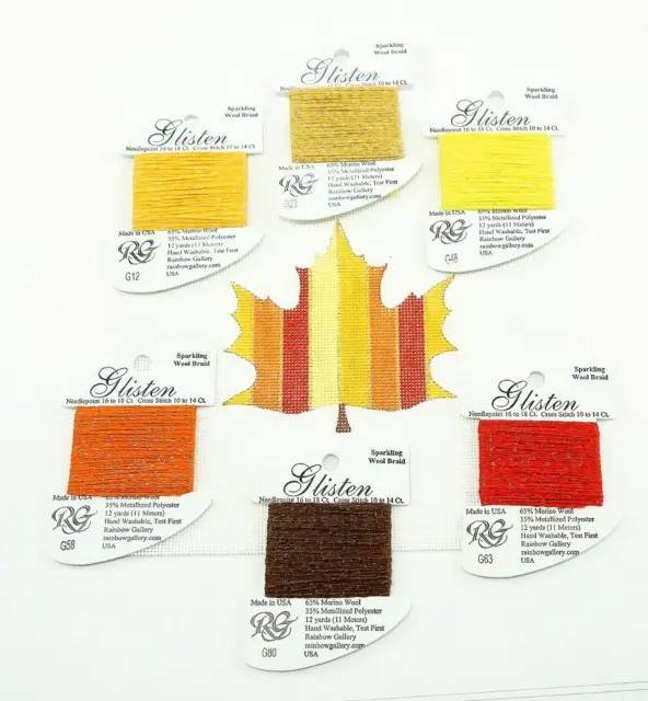 Autumn Maple Leaf & Glisten Fibers SET HP Needlepoint Canvas by Melissa Shirley