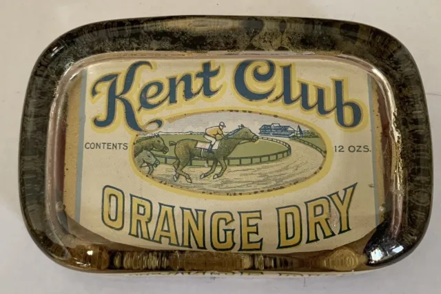 KENT CLUB Orange Dry Label Glass Paperweight Vintage soda NJ Horse Racing