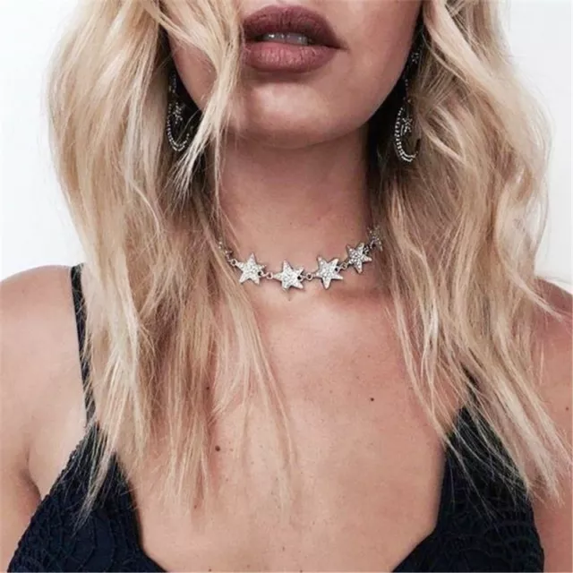 Fashion Charm Jewelry Crystal Star Choker Statement Bib Pendant Necklace Collar