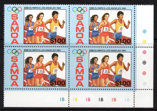 Samoa 1984 $1.00 Running Olympic Games,Los Angeles Imp Plate Block Of (4) Mnh