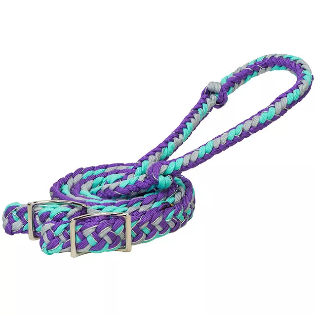 48WL 1/2" X 8' Weaver Braided Nylon Horse Barrel Reins Conway Buckle Purple Mint