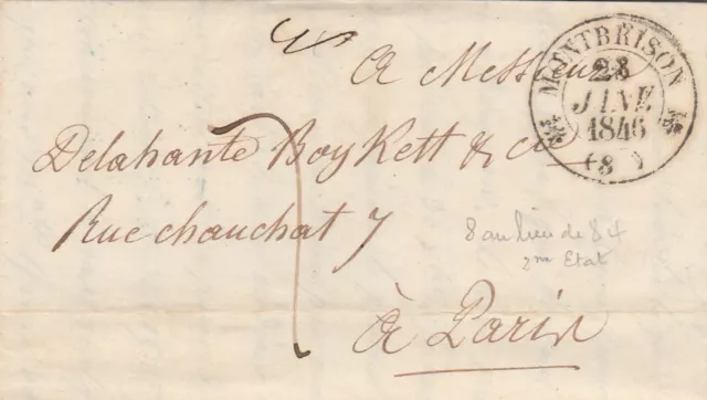 Lettre MONTBRISSON 1846 Cachet fleuron Variété (8 ) au lieu de (84) 2éme état