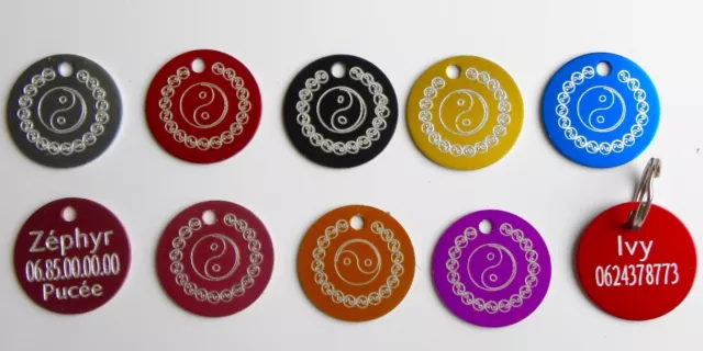 Médaille ying yang gravée pour animaux chien ou chat - 8 couleurs 25 et 32 mm