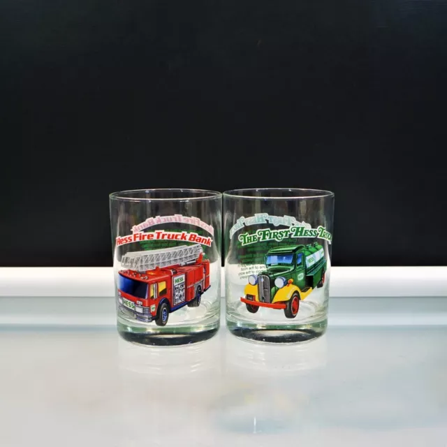2 Vintage Hess Glasses 1996 Classic Truck Series First Hess Truck Fire Truck