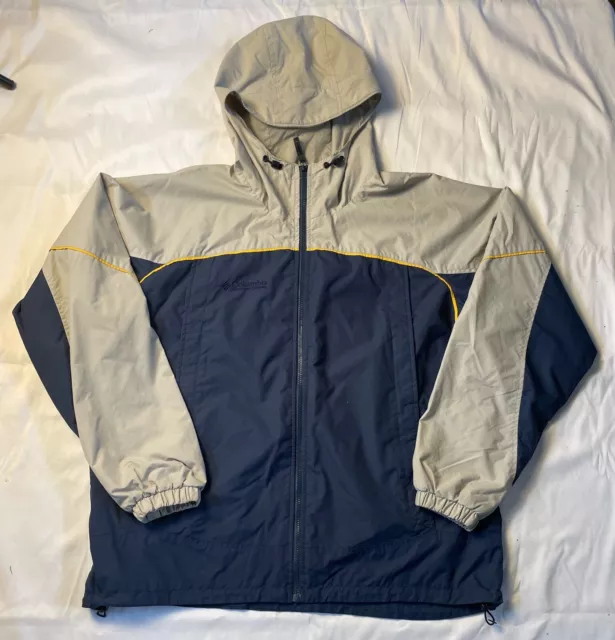 Columbia Hooded Windbreaker Rain Jacket Mens XL Blue Full Zip Packable Outdoors