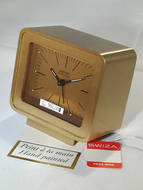 Orologio da tavolo con sveglia Swiza Electronic quarzo vintage Ottone anni '60 