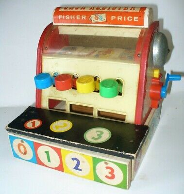 Vintage Fisher Price Classic Wooden Cash Register 1963, Bell Rings