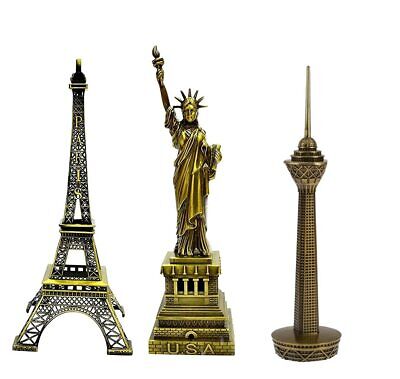 Metal Showpiece Combo - Paris Eiffel Tower, Statue of Liberty, Milad US