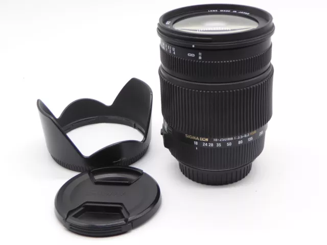 **SIGMA DC 18-250mm F/3.5-6.3 MACRO HSM OS LENS + hood + cap CANON FIT | READ