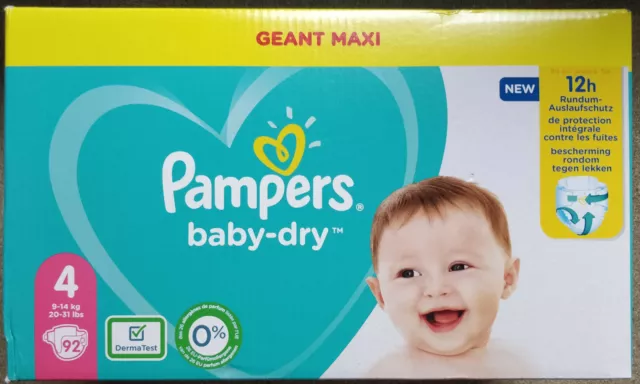 92 COUCHES PAMPERS BABY DRY taille 4 ( 09 - 14 kg ) NEUF